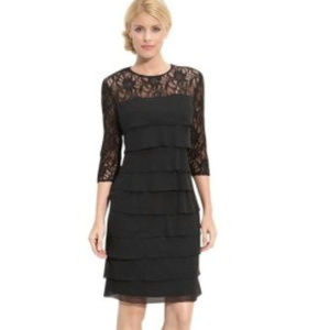 Black Tiered Chiffon & Lace Cocktail Dress Size 12